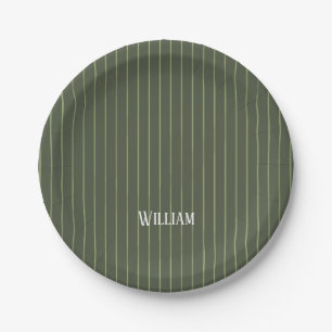 Olive green pinstripes paper plate