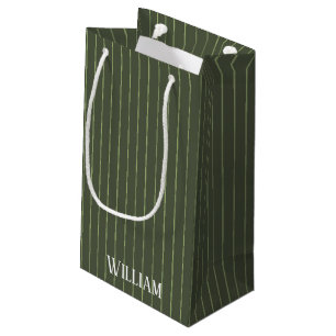 Olive green pinstripes small gift bag