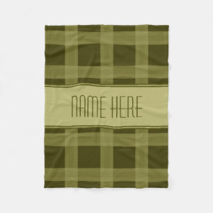 Olive Green Plaid   Custom Name Fleece Blanket