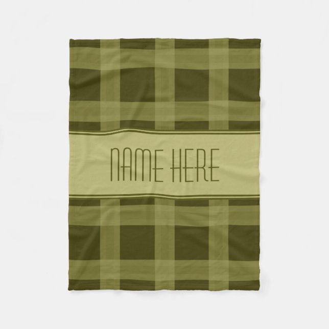 Olive Green Plaid   Custom Name Fleece Blanket (Front)