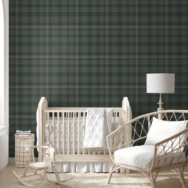 Olive Green Plaid Modern Farmhouse Tartan Wallpaper (Kids)