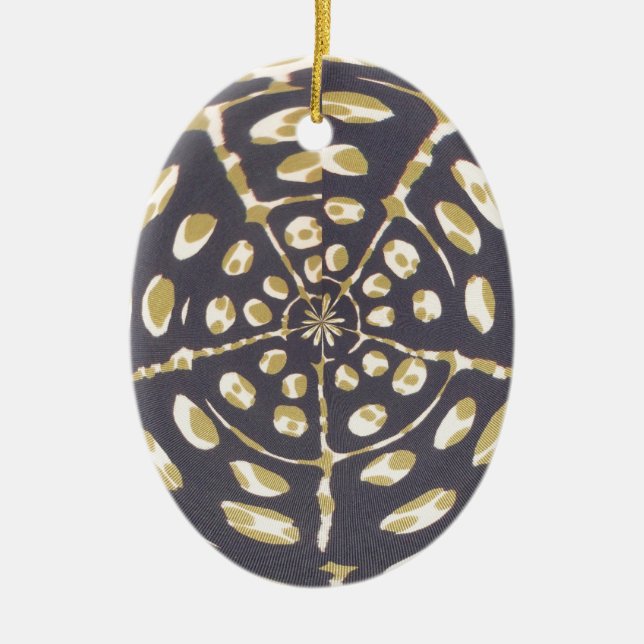 Olive Green Polka Dot Radial Pattern Art Print Ceramic Tree Decoration (Front)