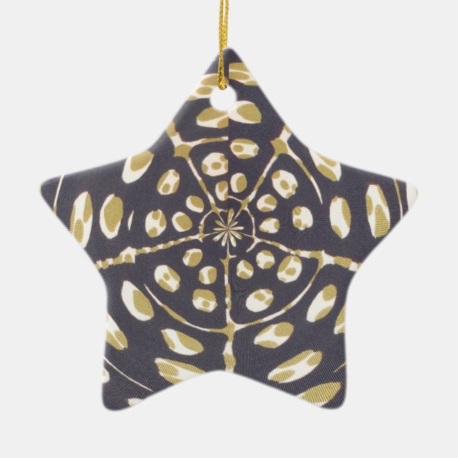 Olive Green Polka Dot Radial Pattern Art Print Ceramic Tree Decoration (Front)