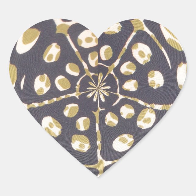 Olive Green Polka Dot Radial Pattern Art Print Heart Sticker (Front)