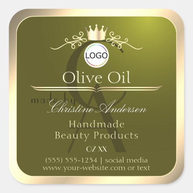 Olive Green Product Label Gold Frame Logo Monogram (Front)