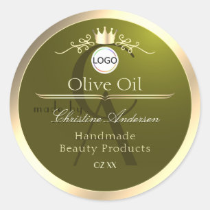 Olive Green Product Label Gold Frame Logo Monogram
