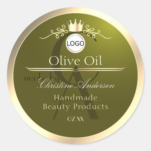 Olive Green Product Label Gold Frame Logo Monogram (Front)