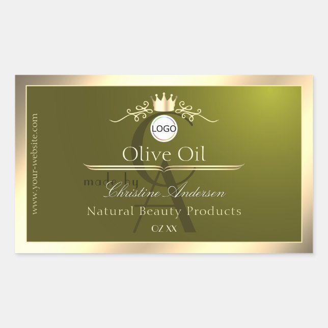 Olive Green Product Label Gold Frame Logo Monogram (Front)
