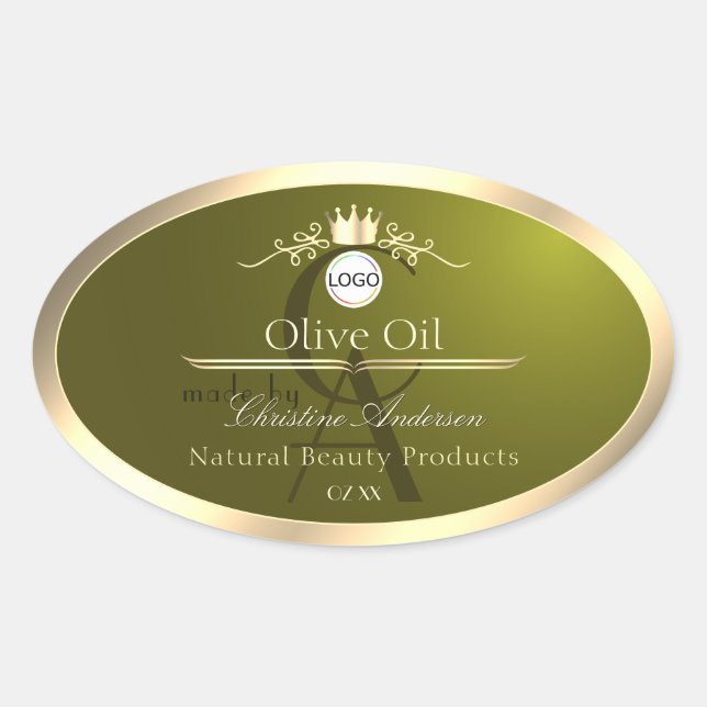 Olive Green Product Label Gold Frame Logo Monogram (Front)