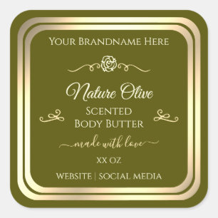 Olive Green Product Label Gold Frame Vintage Rose