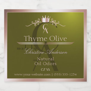 Olive Green Product Label Rose Gold Frame Monogram