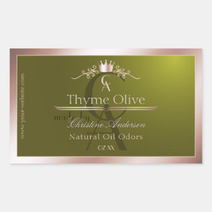 Olive Green Product Label Rose Gold Frame Monogram