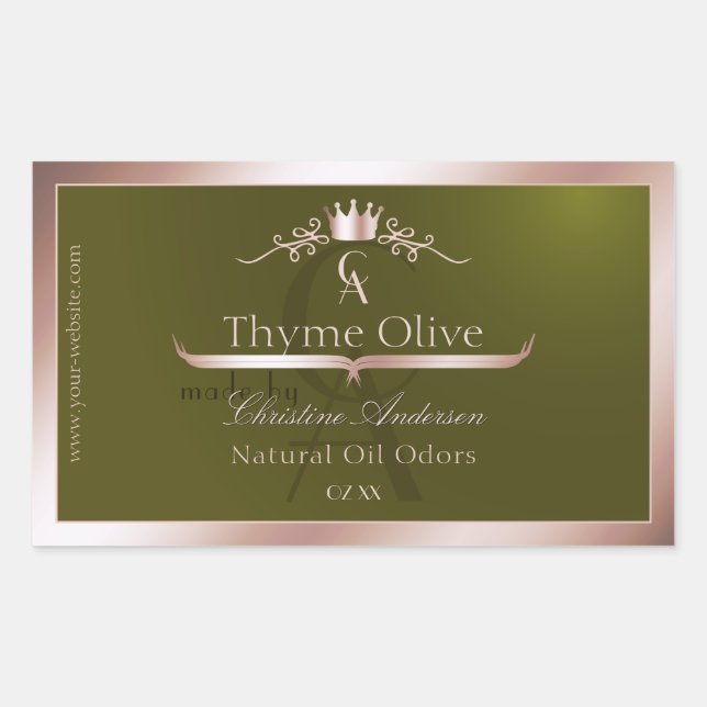 Olive Green Product Label Rose Gold Frame Monogram (Front)