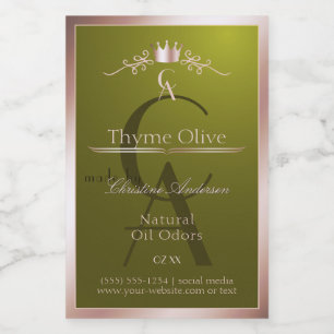 Olive Green Product Label Rose Gold Frame Monogram