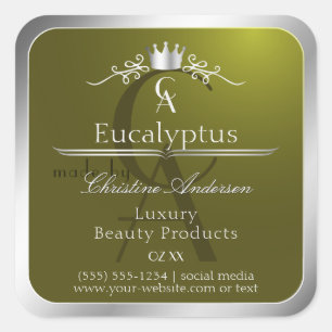 Olive Green Product Label Silver Frame Monogram