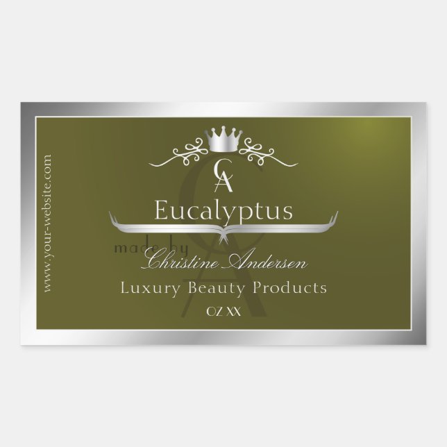 Olive Green Product Label Silver Frame Monogram (Front)
