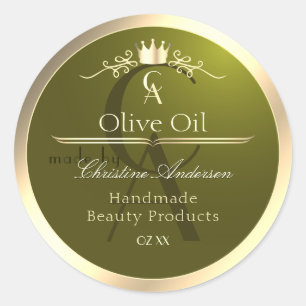 Olive Green Product Label with Gold Frame Monogram