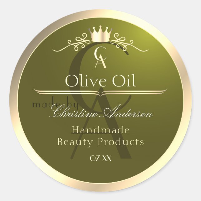 Olive Green Product Label with Gold Frame Monogram (Front)