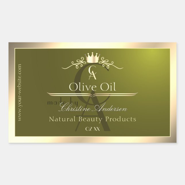 Olive Green Product Label with Gold Frame Monogram (Front)