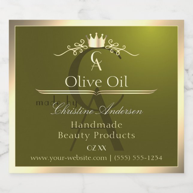 Olive Green Product Label with Gold Frame Monogram (Single Label)