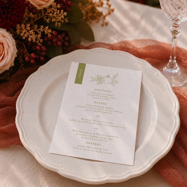 Olive Green Pumpkin Fall Wedding Menu Card (Creator Uploaded)