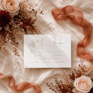 Olive Green Pumpkin Sunflower Fall Wedding RSVP Enclosure Card