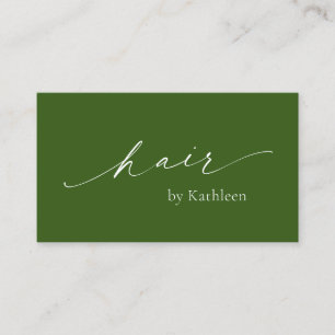 Olive Green QR Code Elegant Hair Stylist Modern Business Card