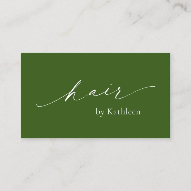 Olive Green QR Code Elegant Hair Stylist Modern Business Card (Front)