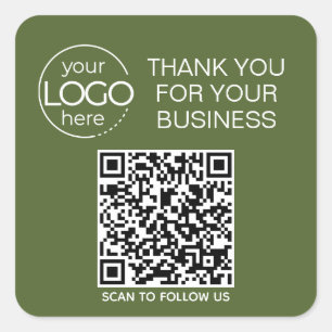 Olive Green QR Code Smart Contact Square Sticker