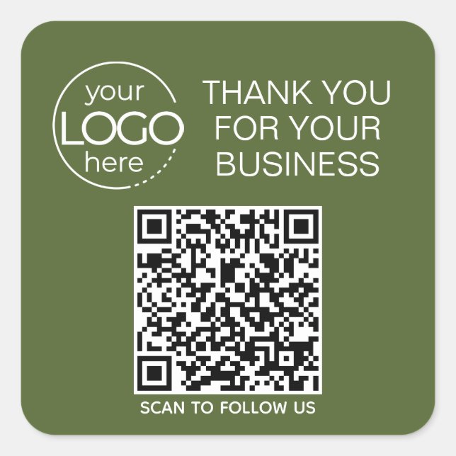 Olive Green QR Code Smart Contact Square Sticker (Front)