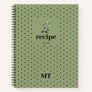 Olive Green Recipe Cookbook Minimalist Monogram Notebook