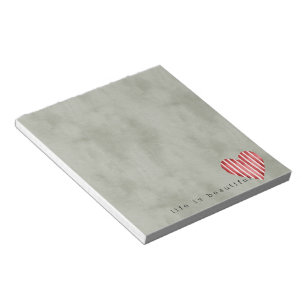 Olive Green Red Cream Stripes Heart Notepad