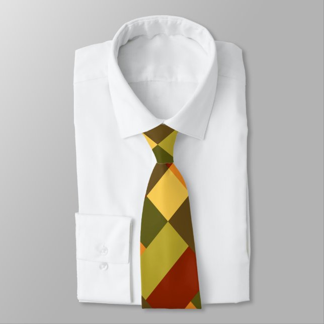 Olive Green Red Orange Yellow Colour Block Print Tie (Tied)