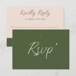 Olive Green Retro Modern Minimalist Bold Wedding RSVP Card