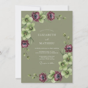 Olive Green Rich Woodland Wedding Invitation