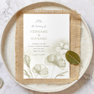 Olive Green Romantic Floral Watercolor Wedding Invitation