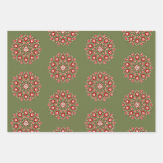 Olive green rosemaling wrapping paper sheet