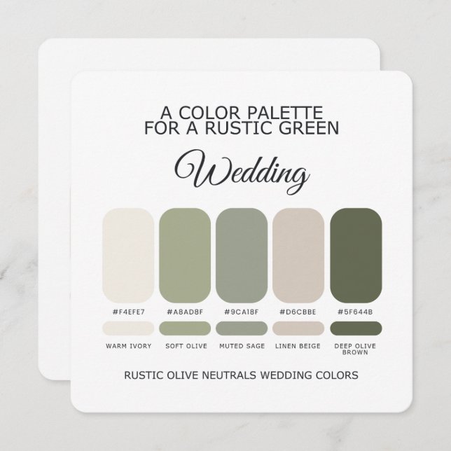Olive Green Rustic Wedding Color Palette Card (Front/Back)