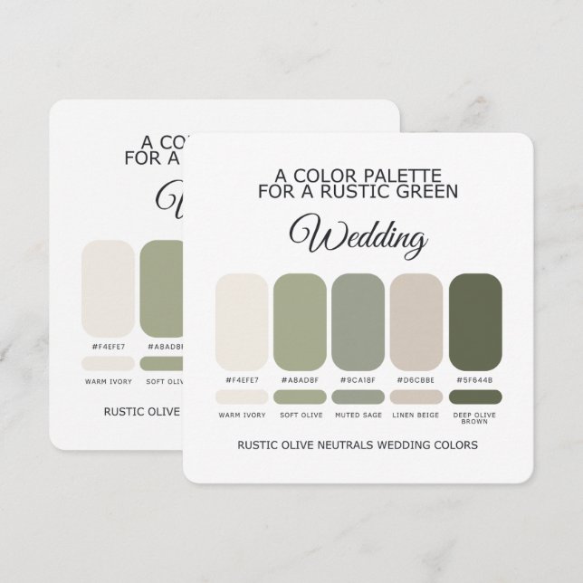 Olive Green Rustic Wedding Colour Palette Card (Front/Back)