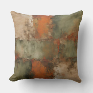 Olive Green Sage Burnt Orange Beige Abstract Cushion