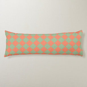 Olive Green Salmon Pink Chequered Diamond Pattern Body Cushion