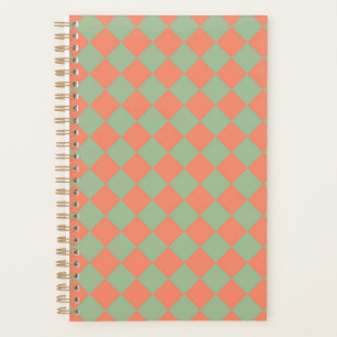 Olive Green Salmon Pink Chequered Diamond Pattern Planner
