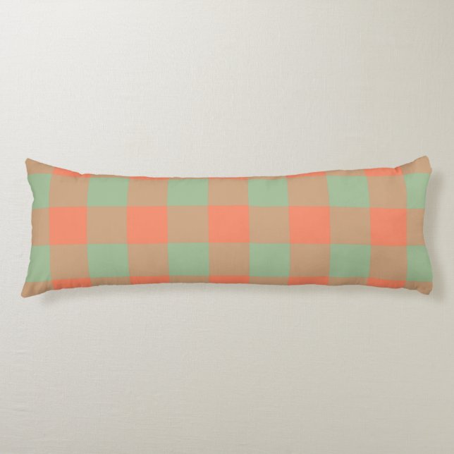 Olive Green Salmon Pink Plaid Chequered Pattern Body Cushion (Front)