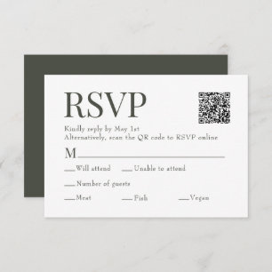 Olive Green Scan Qr Code Meal Choice Wedding RSVP Card
