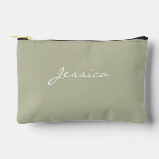 Olive Green Script Minimal Modern Typography Accessory Pouch