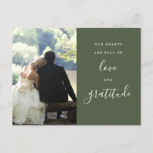 Olive Green Script Photo Wedding Thank You Postcard