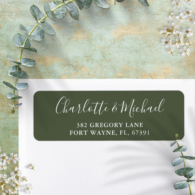 Olive Green Script Wedding Return Address (Olive Green Script Wedding Return Address Label)
