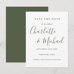 Olive Green Script Wedding Save the Date Postcard
