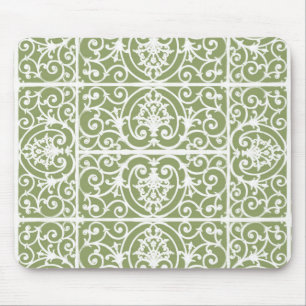 Olive green scrollwork pattern mouse mat