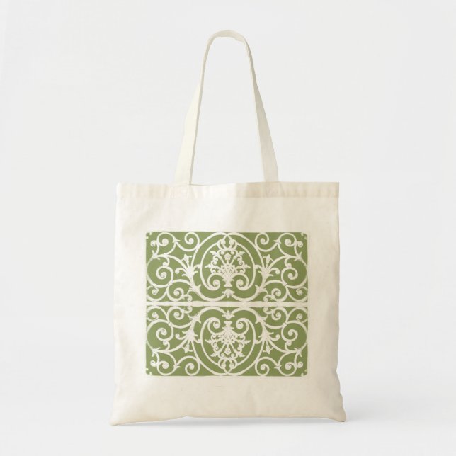 Olive green scrollwork pattern tote bag (Front)